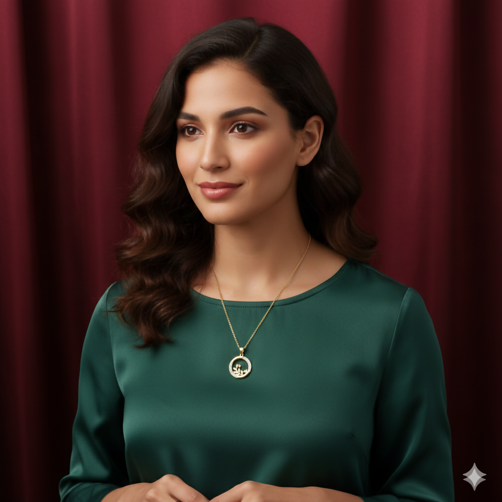 Gold Plated AD Circle Pendant Necklace For women and girls