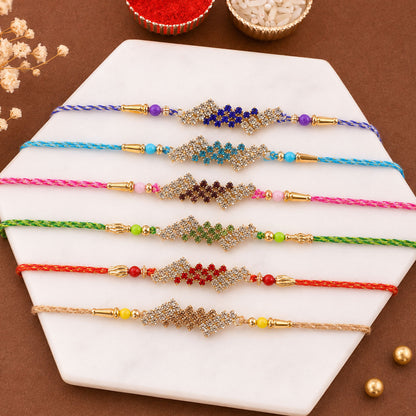 Diamond Lattice Stone Rakhi for Brother Gifting (Pack of 6)