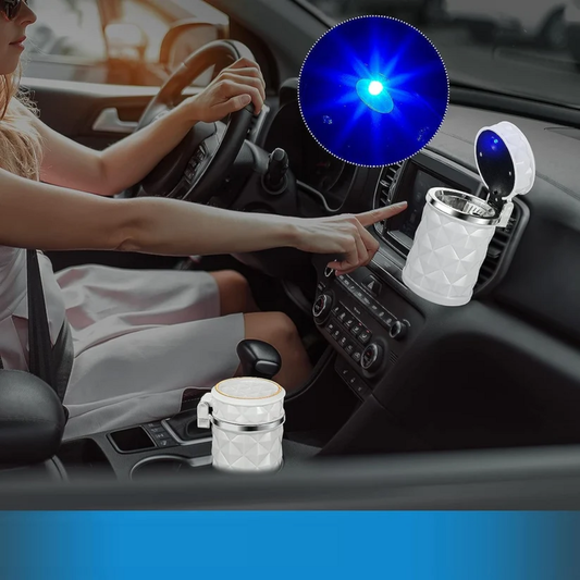 Car Cupholder Ashtray – LED Light, Lid & Portable Bin | Velvet Wheels