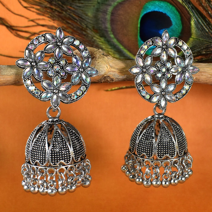 Elegant New-Style Oxidised Jumka Earrings with Intricate Detailing