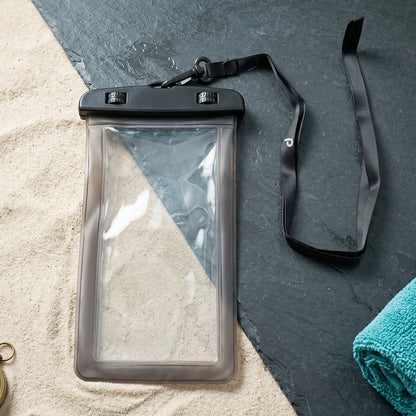 Close-up detail of black waterproof pouch