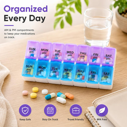 14 Grid AM PM Weekly Pill Box Organizer for Morning and Evening Dose (1 Pc)