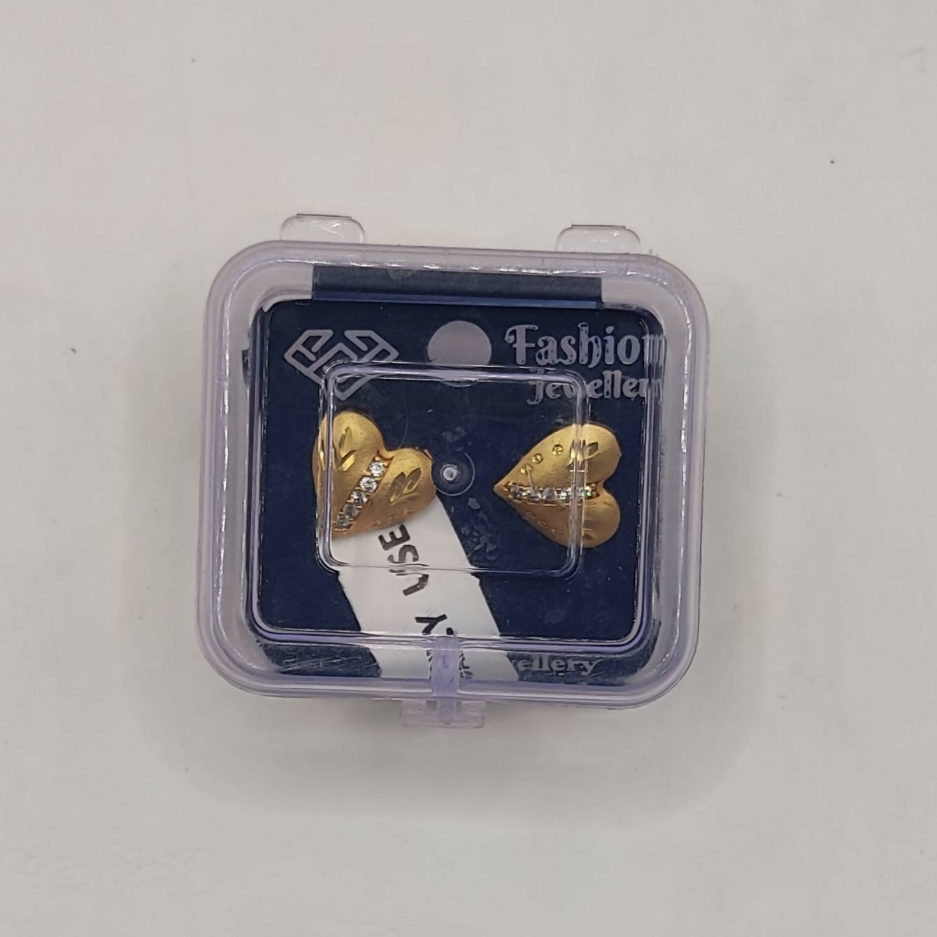 Gold Plated Heart Stud Earrings with AD for women and girls