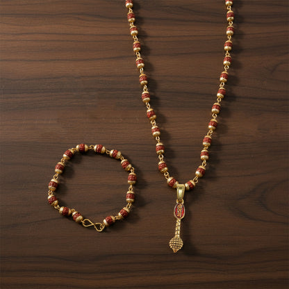 Ram Naam Gada Pendant Gold Plated & Rudraksha Bracelet Combo
