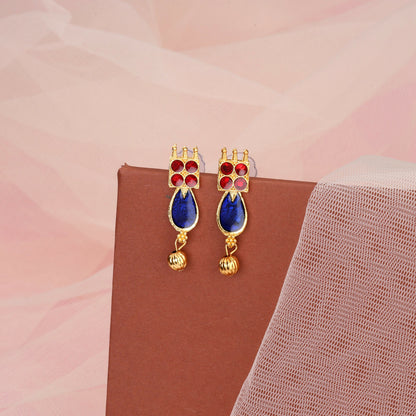 Traditional Gold-Tone Blue-Maroon Enameled Lotus Choker Set