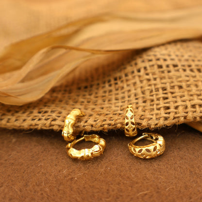 Gold Bamboo AD bali Huggie Hoop Earrings kan ki bli for women and girls Combo Pack of 2