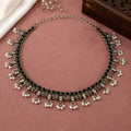 Black Stone Oxidised Necklace Set with Pearl Drop Earrings for Women