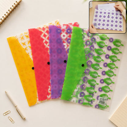 Premium A4 document envelope folder with yellow geometric design and snap button closure