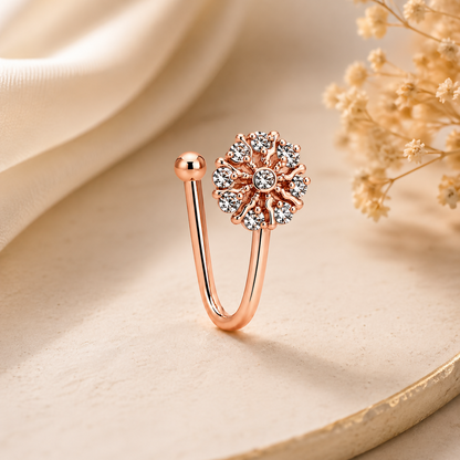 Rose gold flower nose stud with sparkling stones, perfect for women and girls