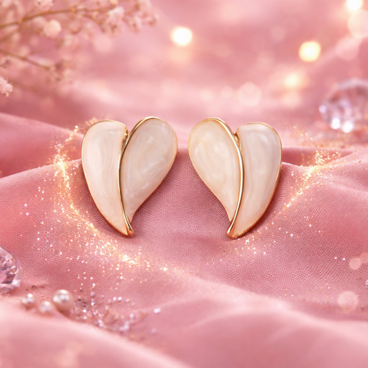 Elegant Cream Glossy Leaf Design Stud Earrings with Gold Finish for Women