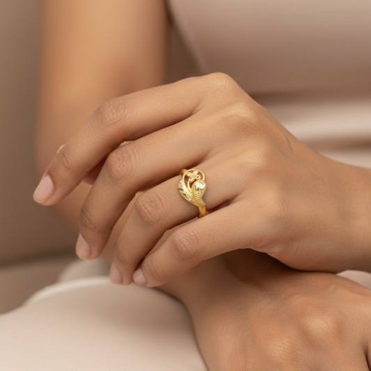 Classic Gold-Tone Leaf Motif Designer Ring – Pack of 6 (Mix Collection)