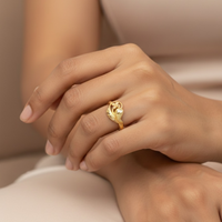 Classic Gold-Tone Leaf Motif Designer Ring – Pack of 6 (Mix Collection)