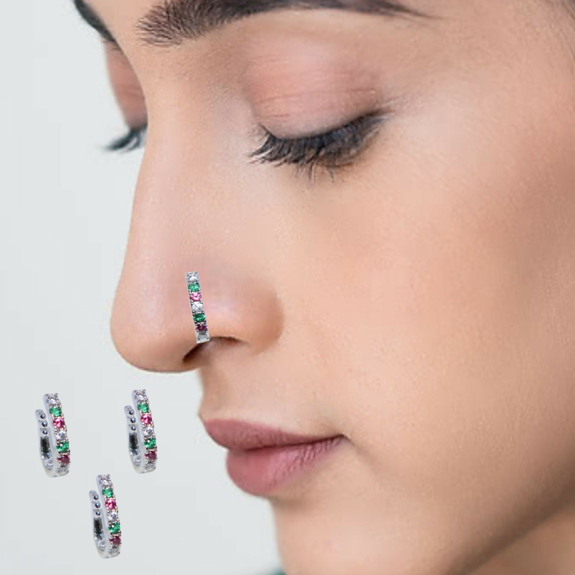 Designer Non-Piercing CZ Stone Nose Clip & Press Fit Nath Combo Pack of 3