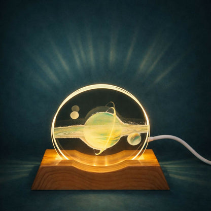 Saturn Planet 3D Acrylic LED Night Lamp with Wooden Base for Home Decor