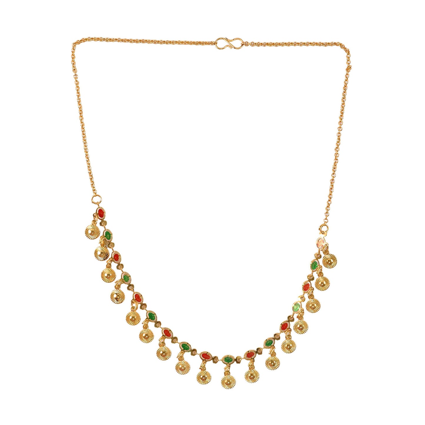Traditional Gold Charm Necklace with Multicolor Stone Drops