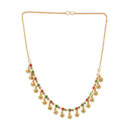 Traditional Gold Charm Necklace with Multicolor Stone Drops