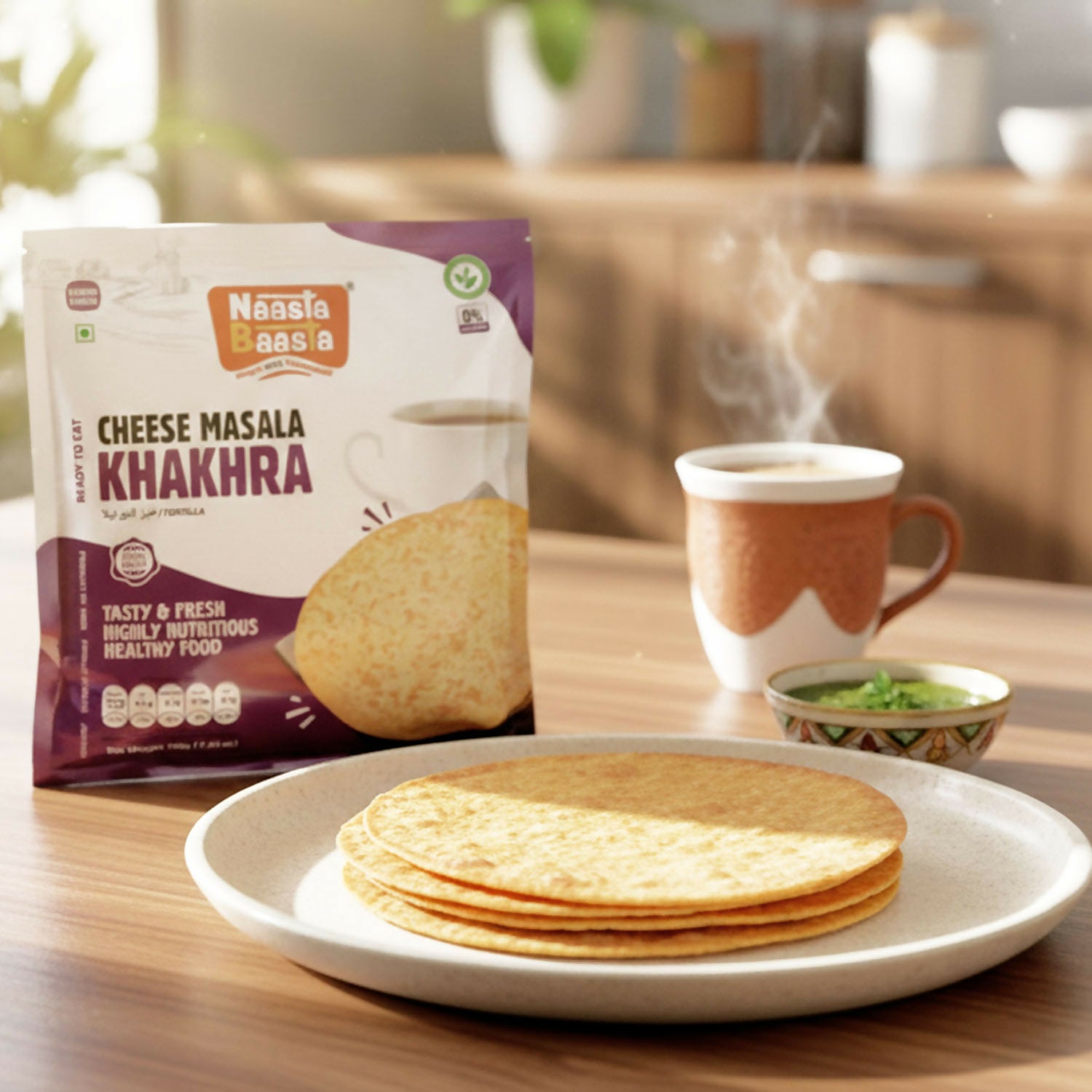 Naasta Baatsa Cheese Masala Khakhra – Crispy Ready to Eat Cheese Flavoured Snack (200 Gm)