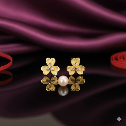 Gold Plated Clover Stud Earrings with AD for women and girls