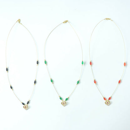 Heart Pendant Necklace with Tricolor Beads and Ruby Accent (3Pc/Set)