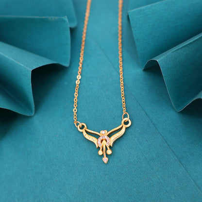 Minimal Gold & AD Pendant Necklace For women and girls