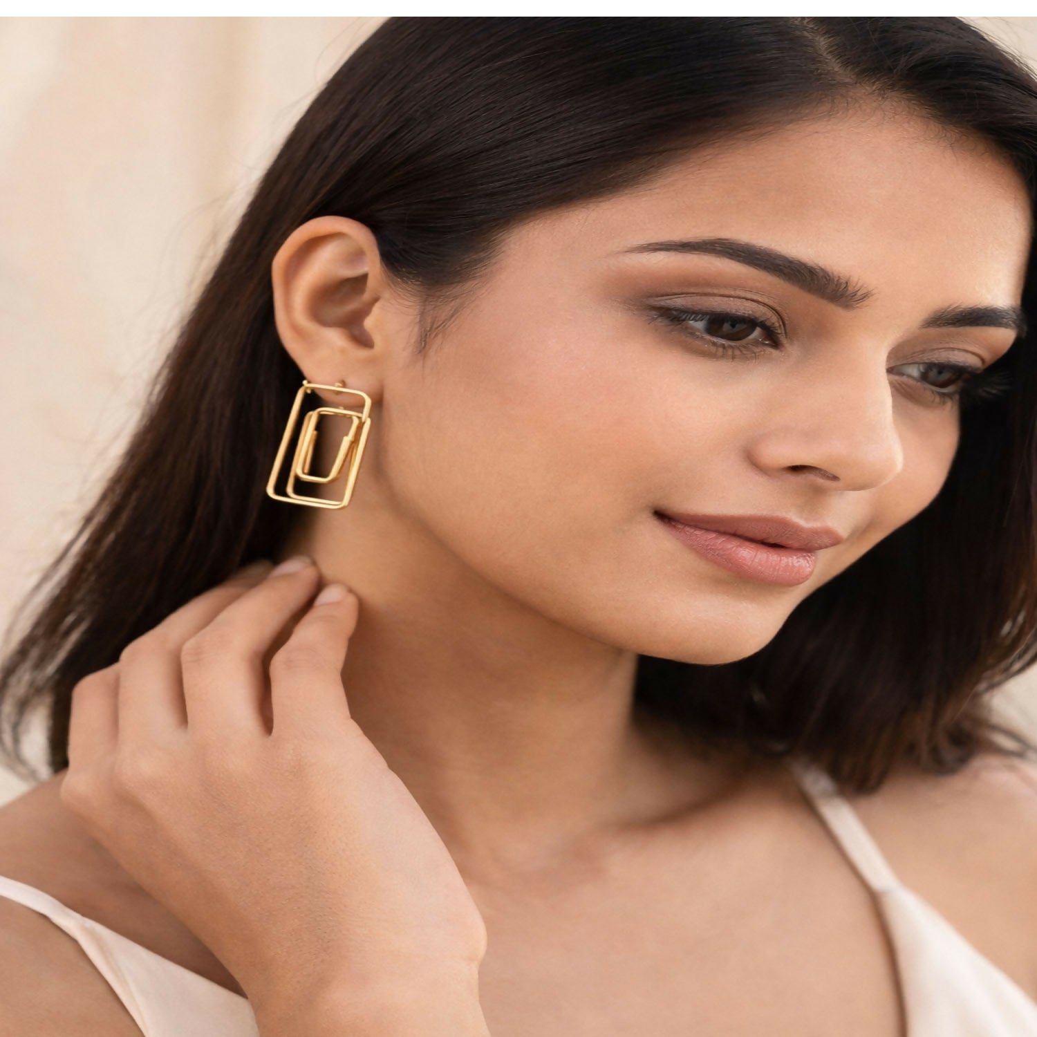 Elegant Gold Finish Geometric Rectangle Earrings for Women | Modern Minimalist Drop Earrings | Lightweight Fashion Jewelry