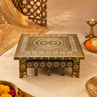 Gold Rajwadi Stainless Steel Pooja Chowki Bajot for Mandir Temple Home Decor Gift