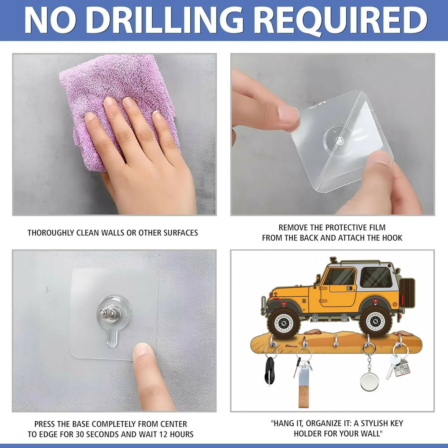 Jeep Design Wooden Key Holder with 5 Hooks Decorative Wall Key Stand for Home