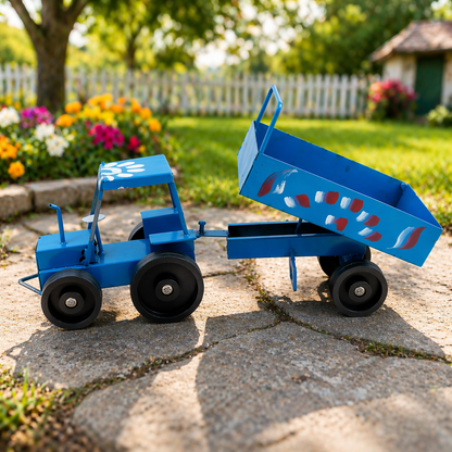Handcrafted Blue Metal Tractor Toy Big