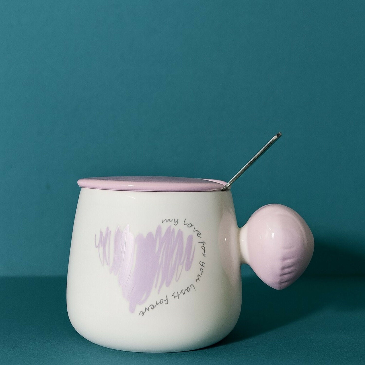 Cute Heart Handle Ceramic Mug with Lid | Premium Gift Mug for Coffee & Tea