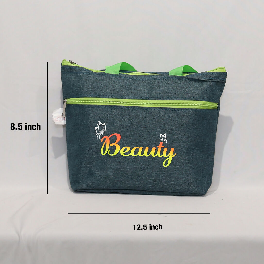 Stylish Denim Shopping Bag with Green Handles – “Beauty” Tote