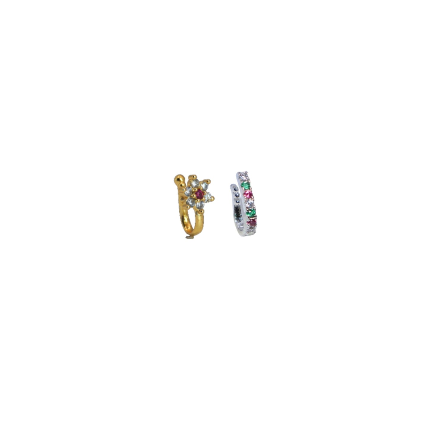Gold-tone floral stud nose cuff with sparkling cubic zirconia gems
