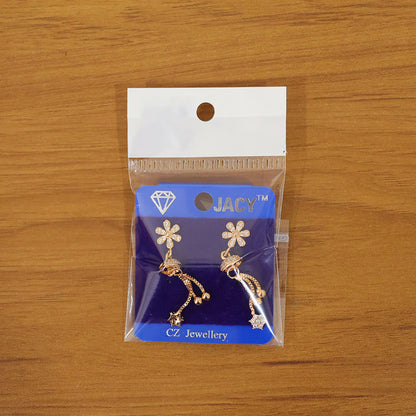 Rose gold drop earrings showing secure post-back closure and design
