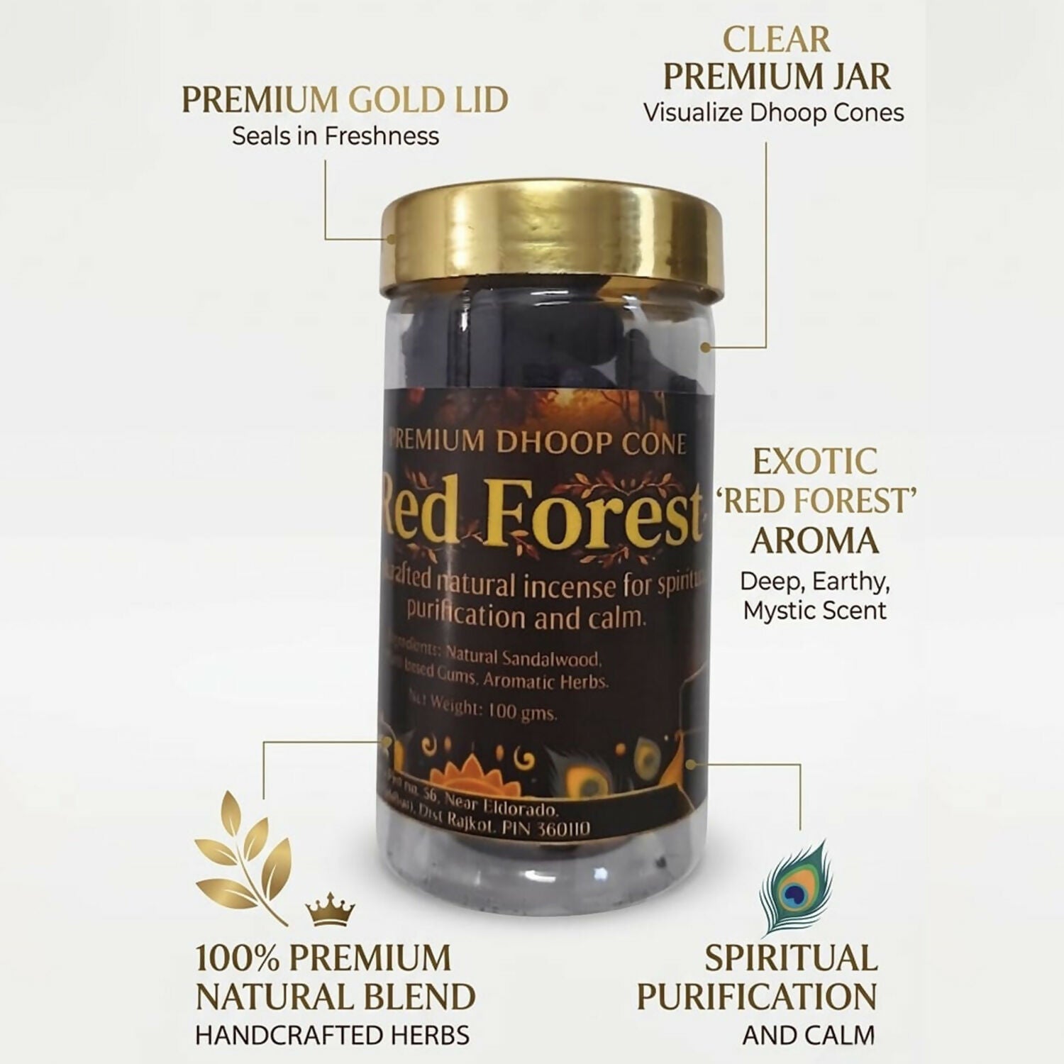 Red Forest Dhoop Cones in premium jar with secure lid