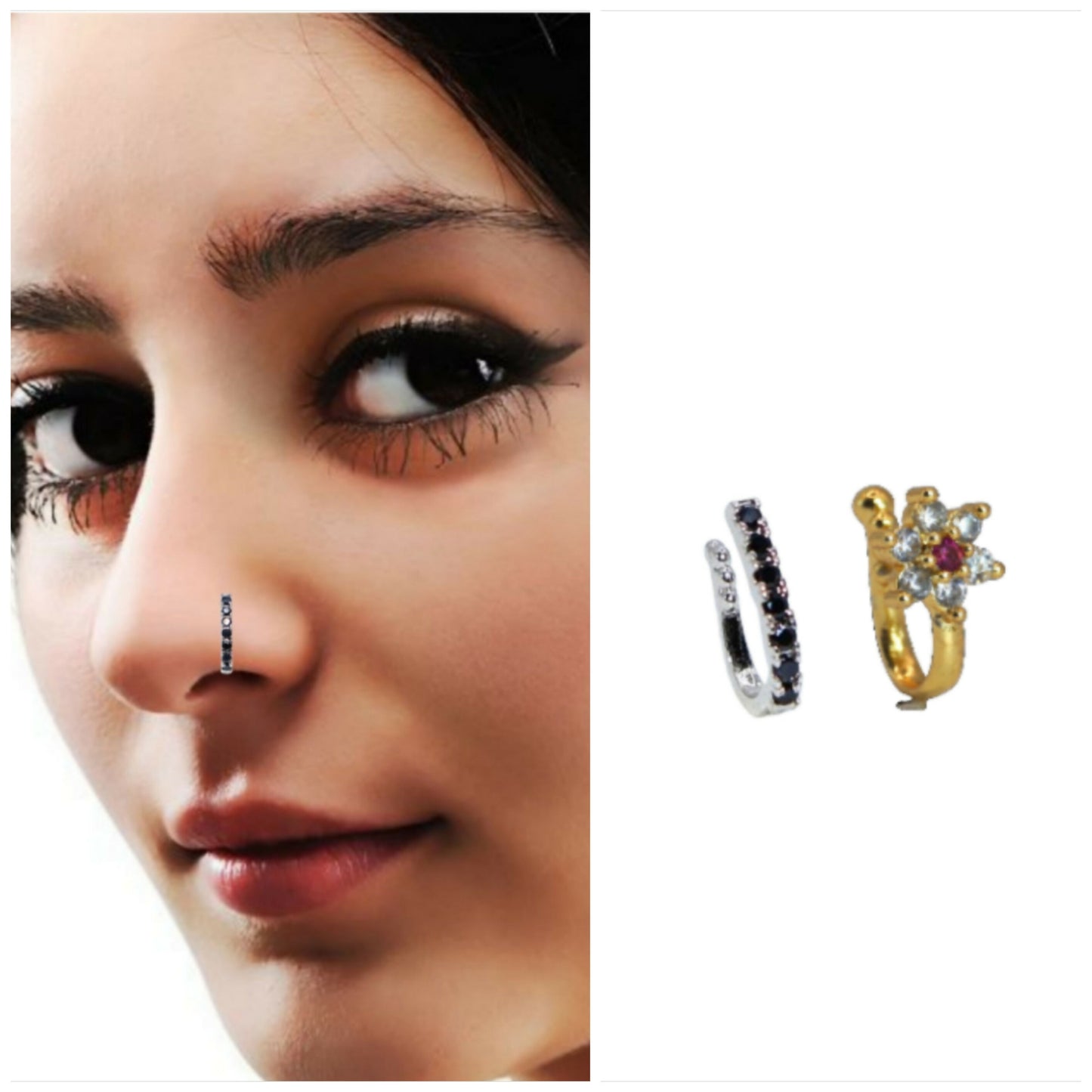 Clear Stone Fake Nose Pin - No Piercing Needed Combo Pack of 2