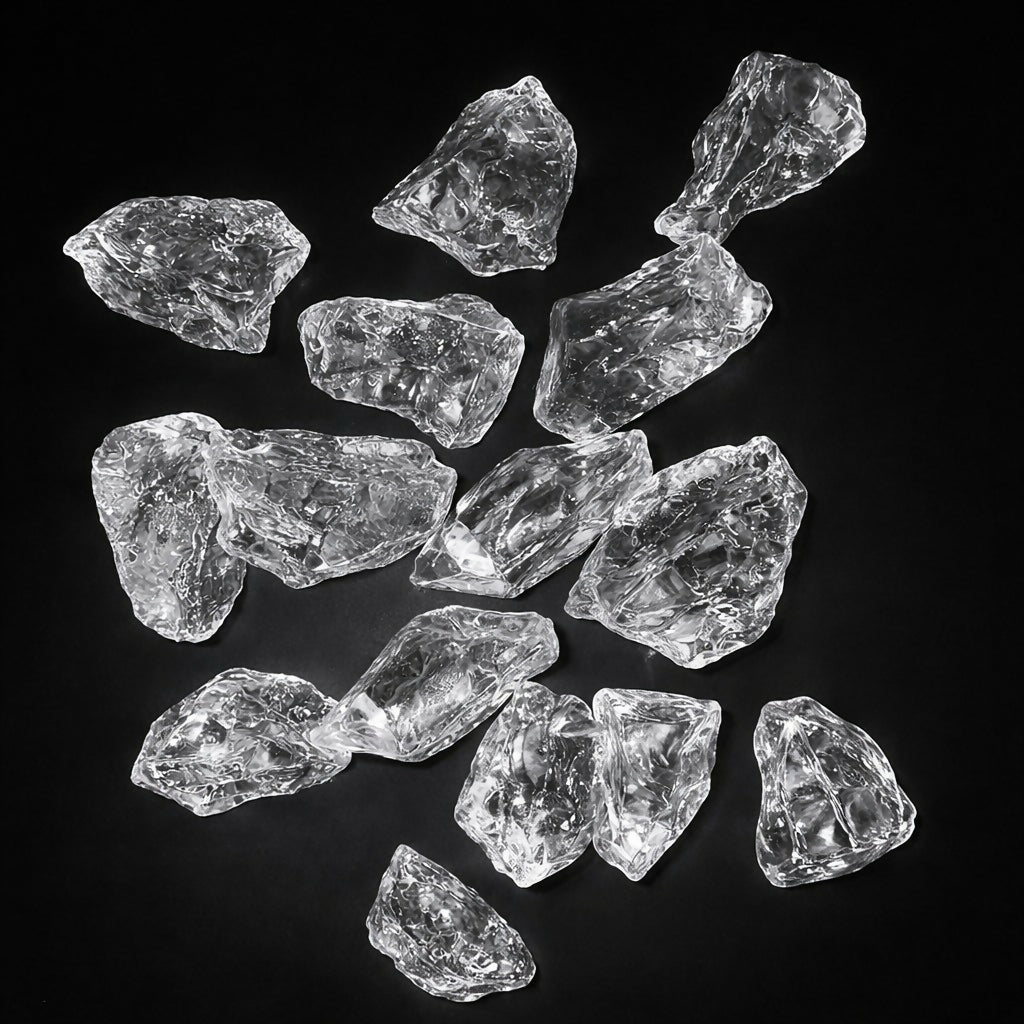 Close-up of transparent crystal stones used as vase filler