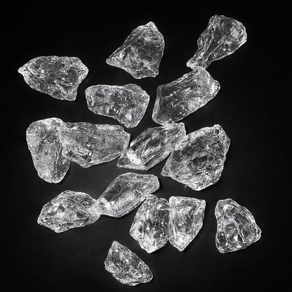 Close-up of transparent crystal stones used as vase filler