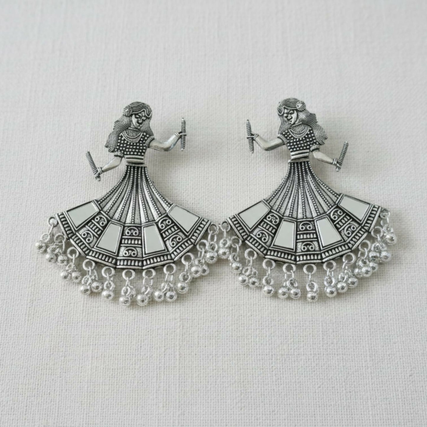 Oxidized Silver Tribal Dancer Earrings with Ghungroo Detailing