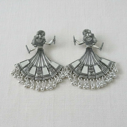 Oxidized Silver Tribal Dancer Earrings with Ghungroo Detailing