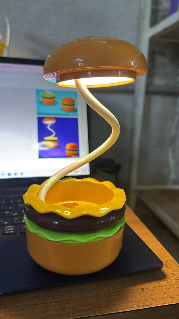 Burger Style LED Desk Lamp with Pencil Sharpener for Kids Study Table