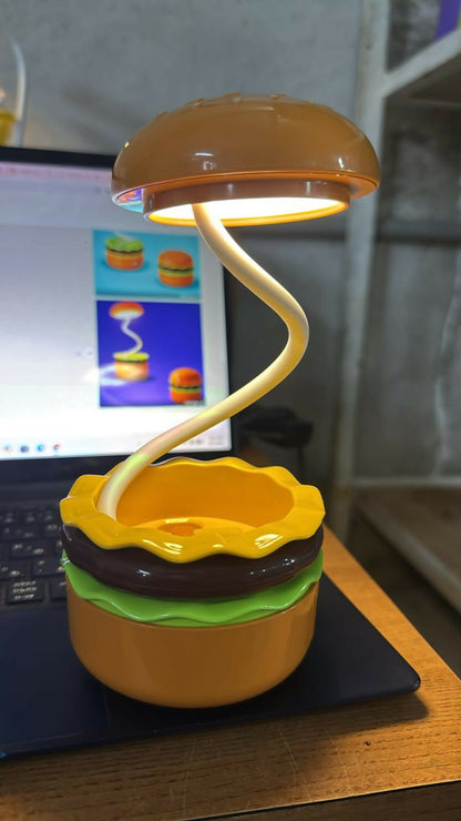 Burger Style LED Desk Lamp with Pencil Sharpener for Kids Study Table