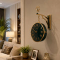 Luxury Double Sided Hanging Wall Clock with Deer Decor, Green Dial