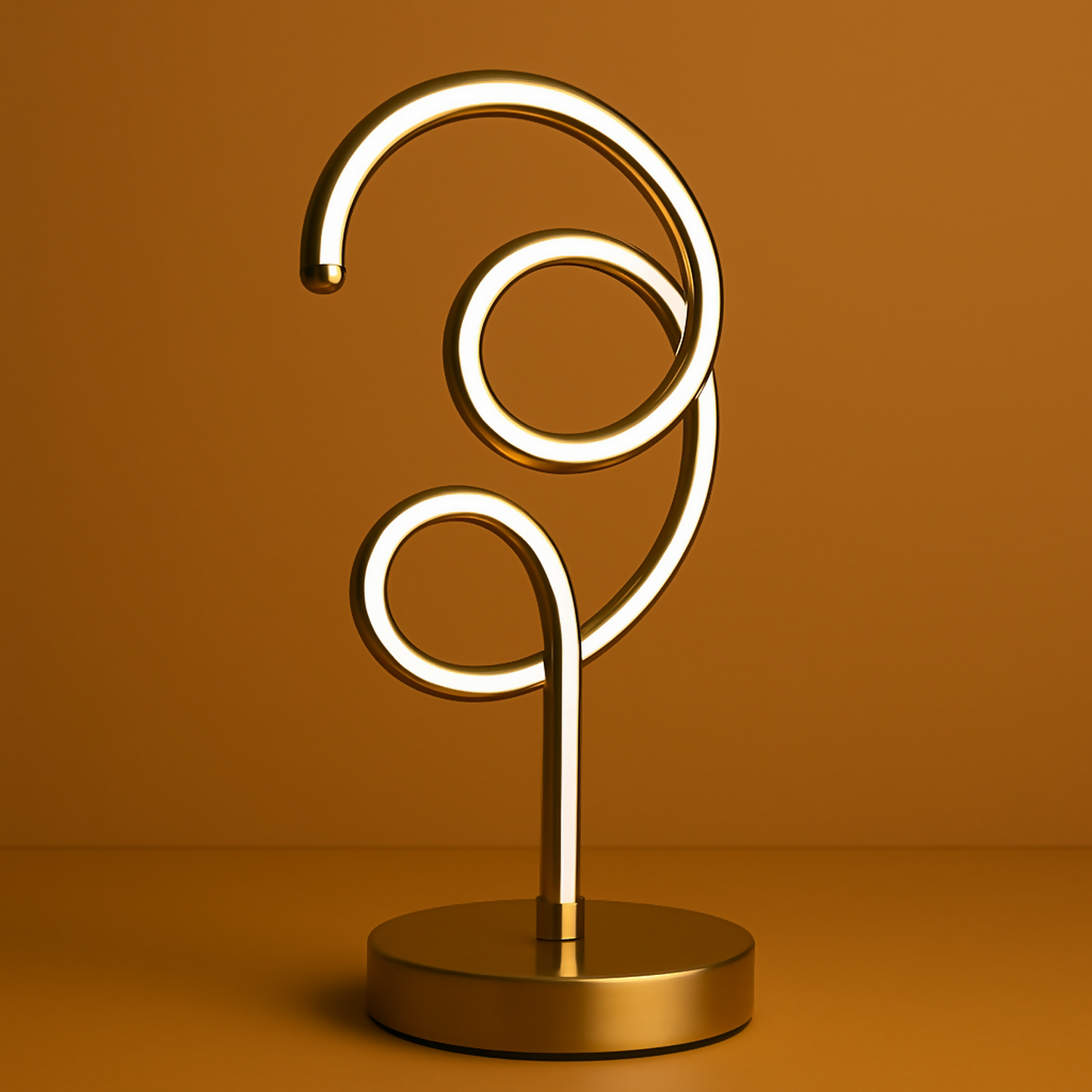 Modern Luxury Spiral LED Table Lamp for Home Décor | Golden Metal Artistic Spiral Design Ambient Light | Warm LED Mood Night Lamp for Bedroom, Living Room, Side Table, Office Decoration | Energy-Efficient Decorative Desk Lamp