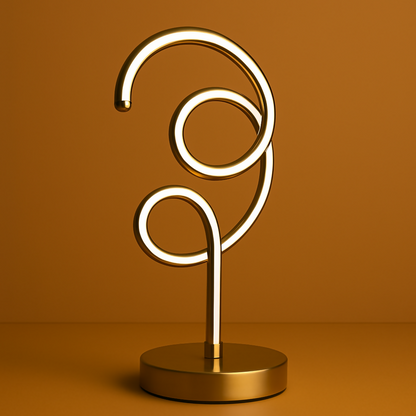 Modern Luxury Spiral LED Table Lamp for Home Décor | Golden Metal Artistic Spiral Design Ambient Light | Warm LED Mood Night Lamp for Bedroom, Living Room, Side Table, Office Decoration | Energy-Efficient Decorative Desk Lamp