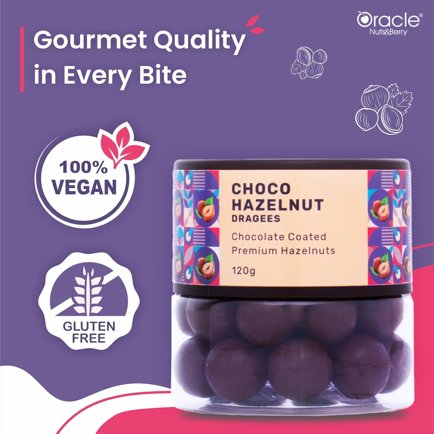Oracle Nuts & Berry Choco Hazelnut Dragees Chocolate Coated Premium Hazelnuts (120gm)