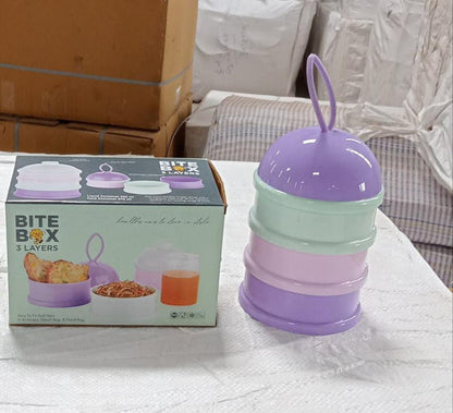 Customized 3 Layer Cute Portable Baby Food Milk Powder Storage Box Bottle Container Milk Powder Baby Food Container Bowl. (Purple)