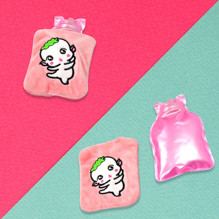 Pink Cartoon Small Hot Water Bag with Cover for Pain Relief