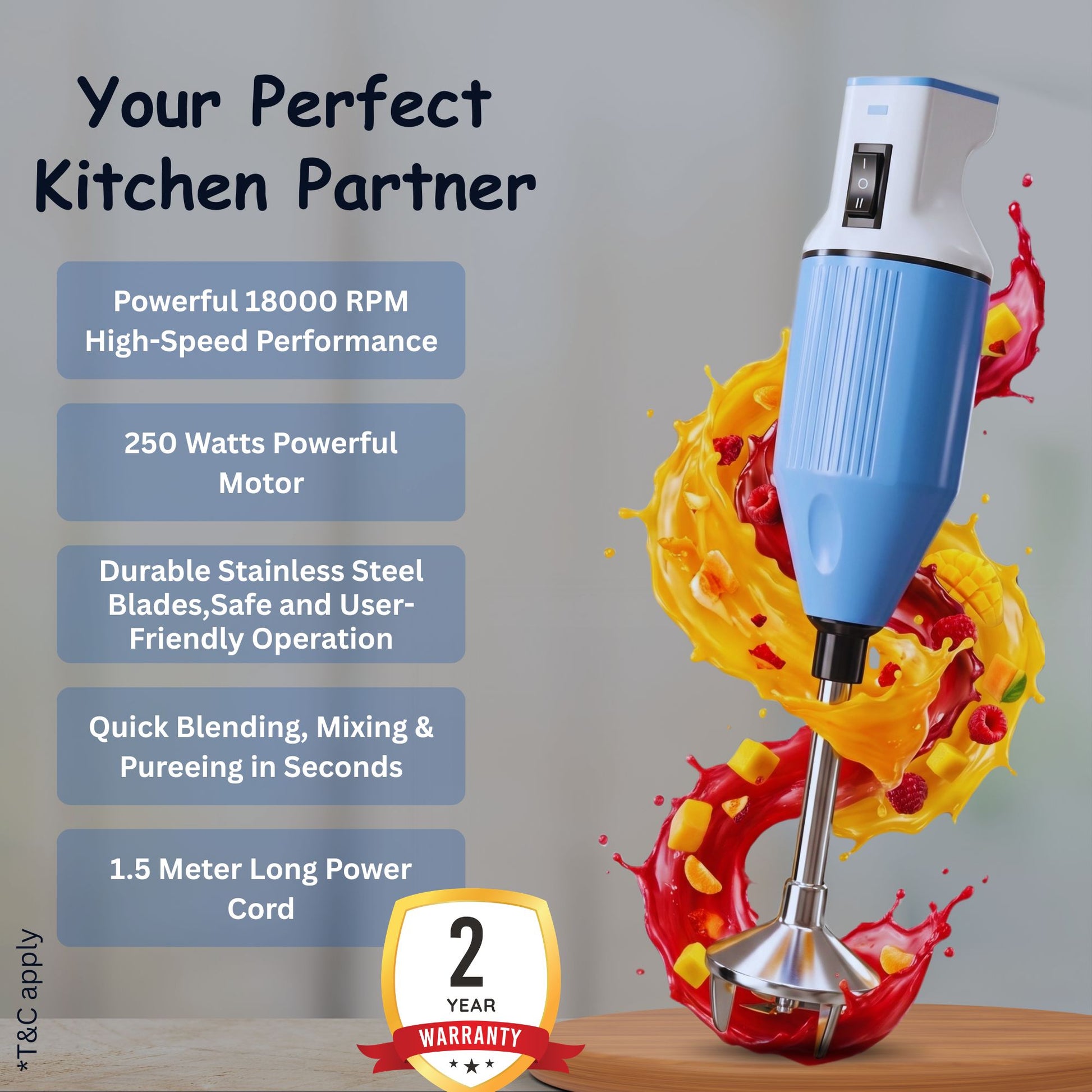ZADAP RHB-121 250W Hand Blender | Dual Hot & Cold Blending (Blue)