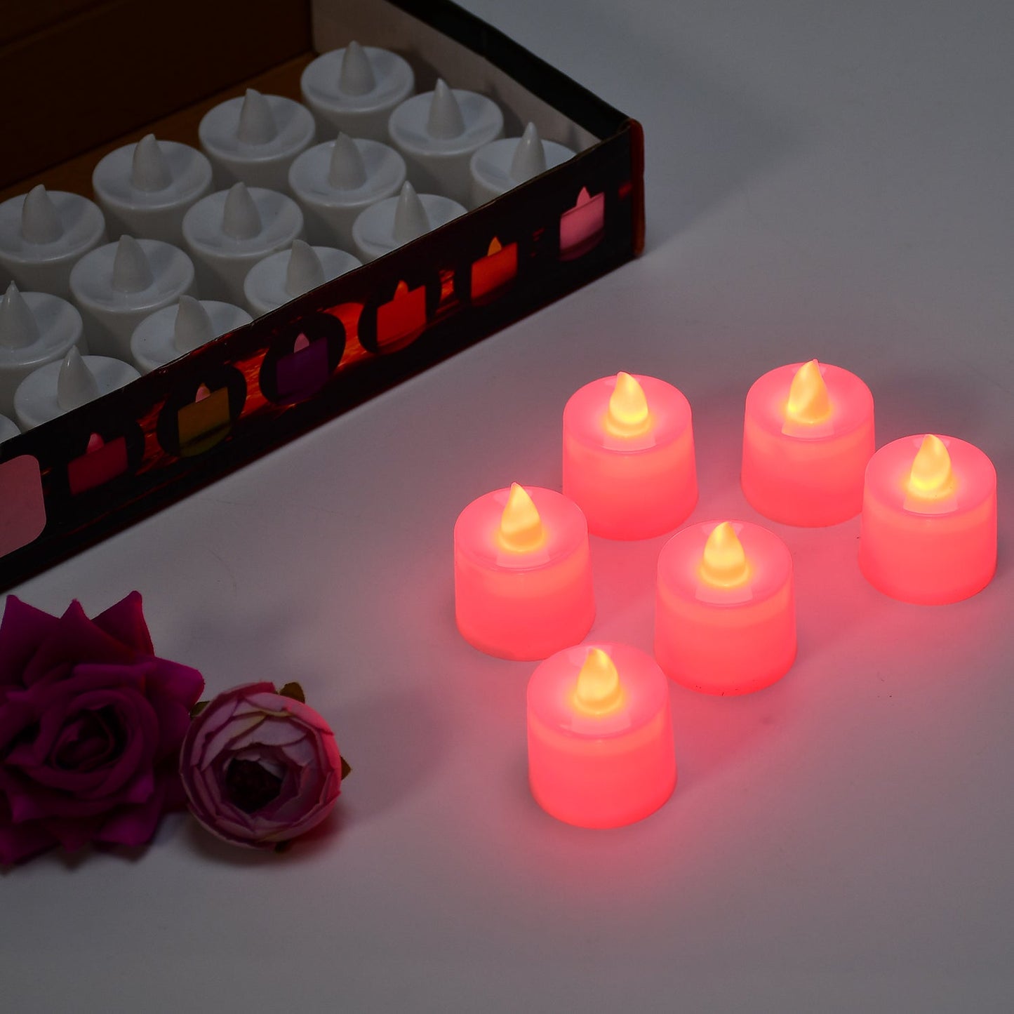 Red LED Tealights Smokeless Flameless Candles for Home Decor, Diwali (24 Pcs)