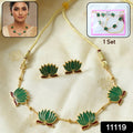 Green Lotus Necklace with Adjustable Thread & Stud Earrings Set