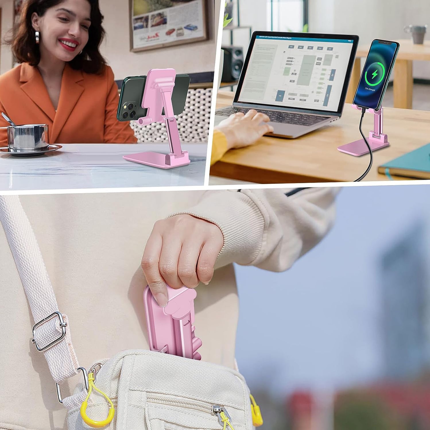 DESKTOP CELL PHONE STAND PHONE HOLDER WITH MIRROR FULL 3WAY ADJUSTABL — DeoDap